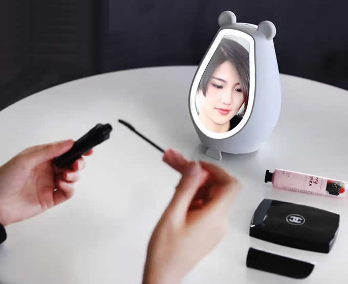 Portable  Bluetooth Speaker with Alarm Clock and LED Makeup Vanity Mirror