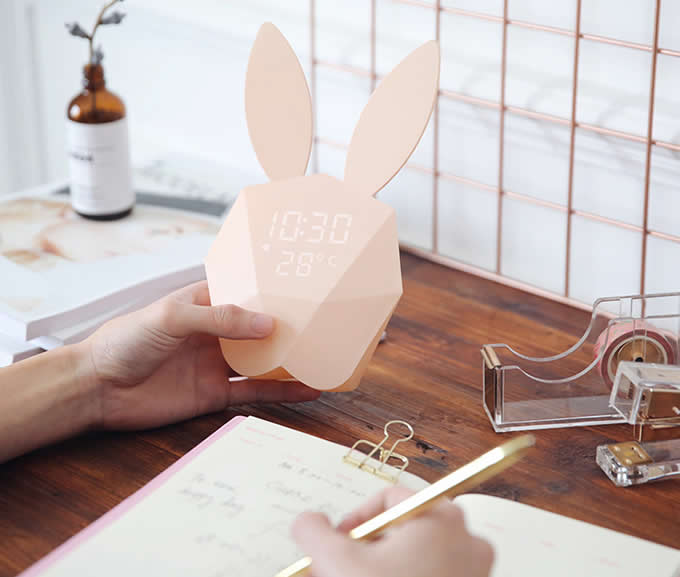 Portable Rechargeable Rabbit Clock with LED Night Light