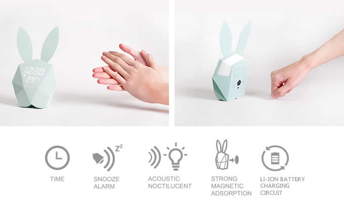 Portable Rechargeable Rabbit Clock with LED Night Light