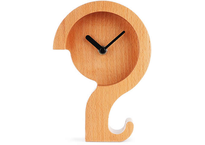  Question Mark Shaped Wooden Desk Clock Mobile Display Stand Holder