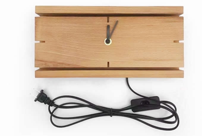   Rectangle Wooden Wall Clock With Led Night light