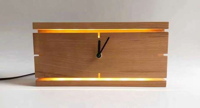   Rectangle Wooden Wall Clock With Led Night light