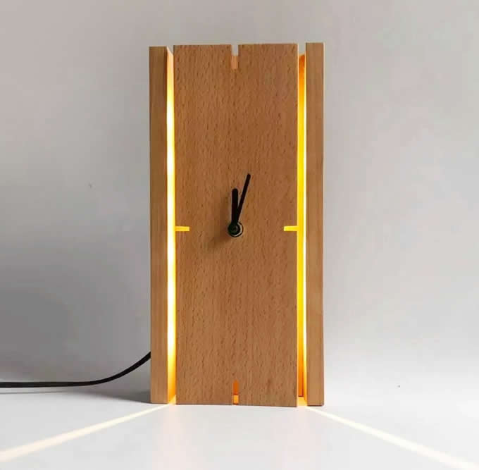   Rectangle Wooden Wall Clock With Led Night light