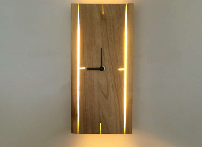   Rectangle Wooden Wall Clock With Led Night light