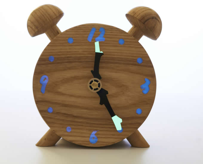  Twin Bell Wooden Alarm Clock   