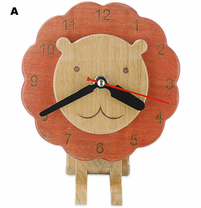  Wood Lion Desk Clock