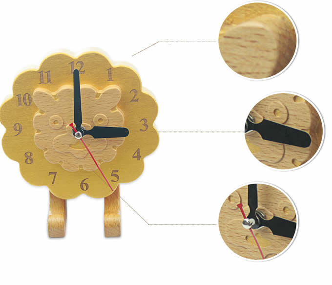  Wood Lion Desk Clock