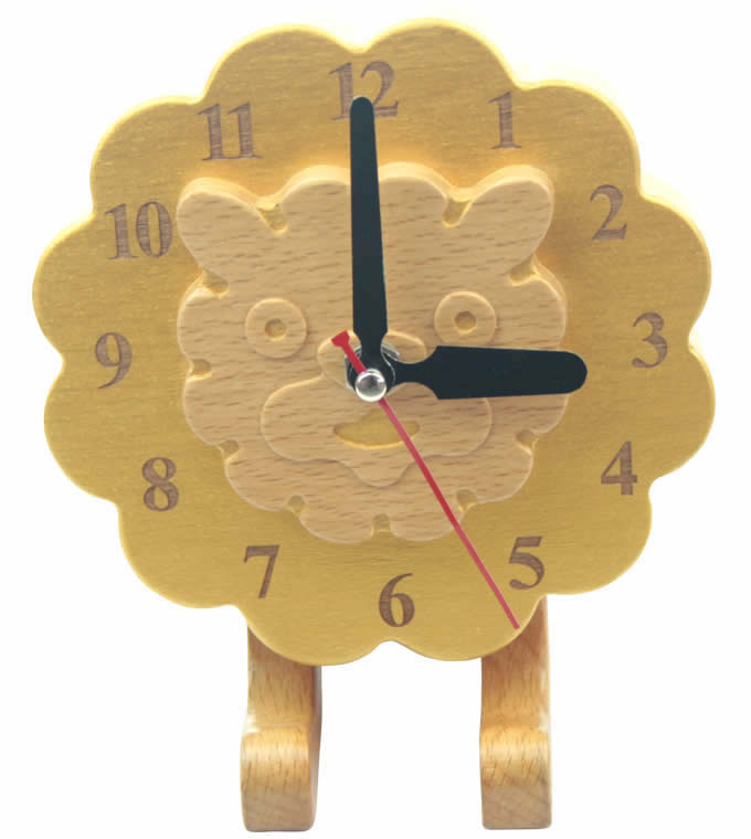  Wood Lion Desk Clock