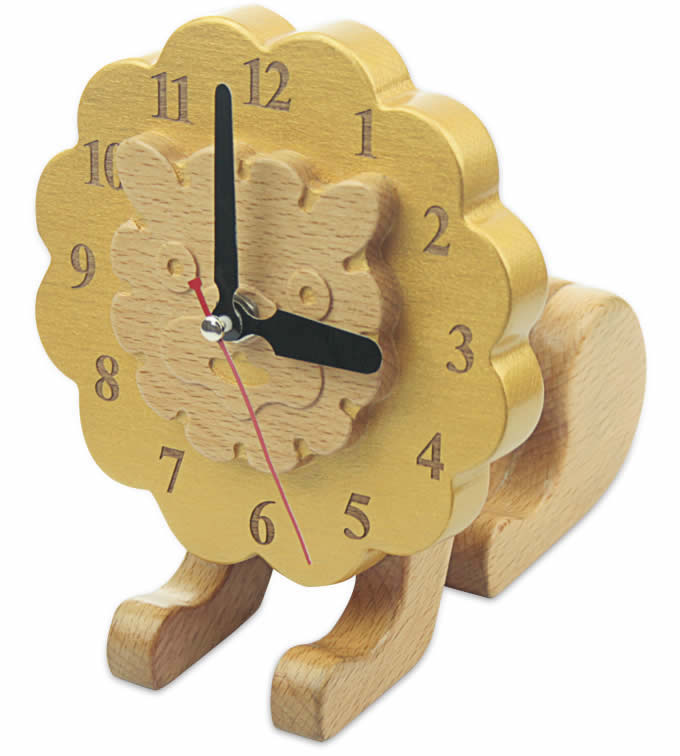  Wood Lion Desk Clock