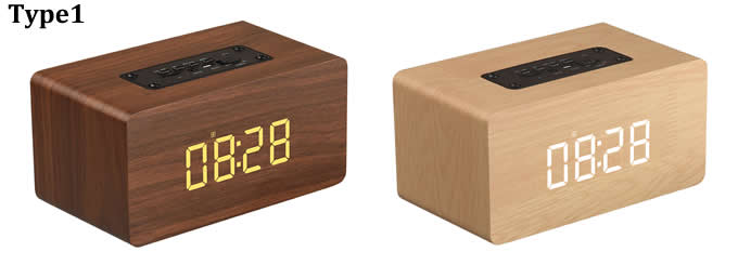 Wooden Bluetooth Alarm Clock Stereo Speaker 