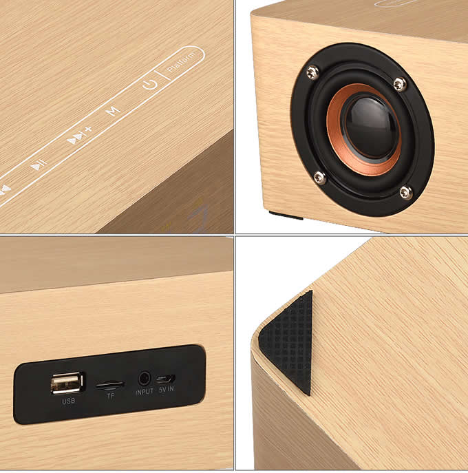 Wooden Bluetooth Alarm Clock Stereo Speaker 