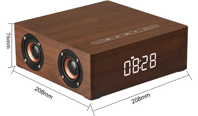 Wooden Bluetooth Alarm Clock Stereo Speaker 