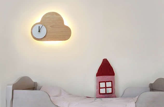 Wooden Clouds Led Night light With Wall Clock 