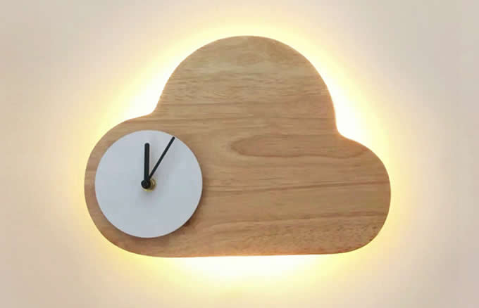 Wooden Clouds Led Night light With Wall Clock 