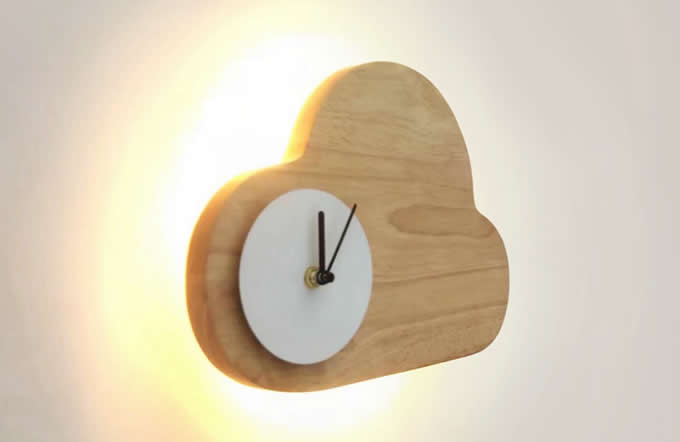 Wooden Clouds Led Night light With Wall Clock 