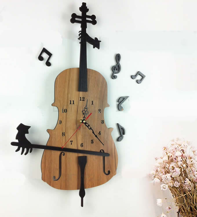  Wooden  Guitar Shaped  Wall Clock