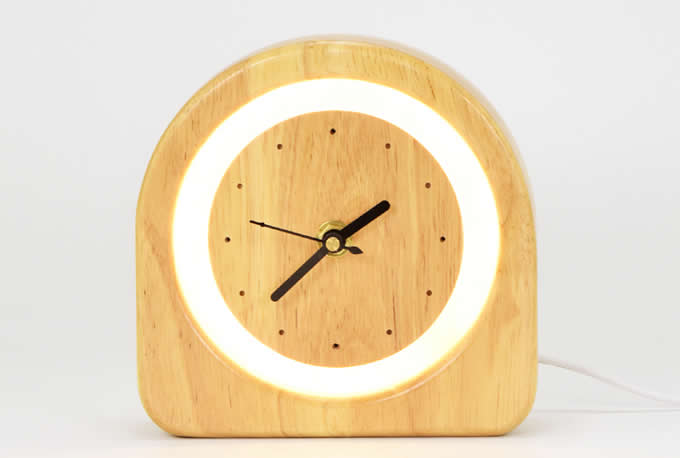 Wooden Silent Desk Alarm Clock with Nightlight