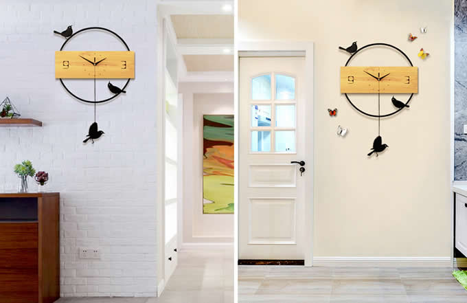   Wooden Swinging Bird Pendulum Clock