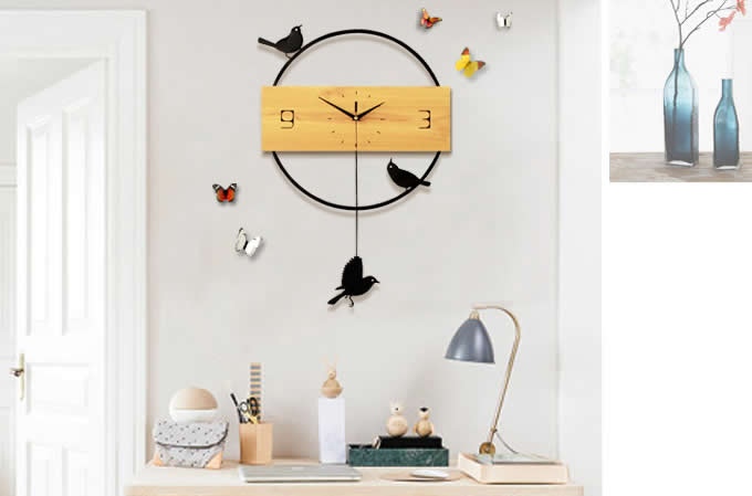   Wooden Swinging Bird Pendulum Clock