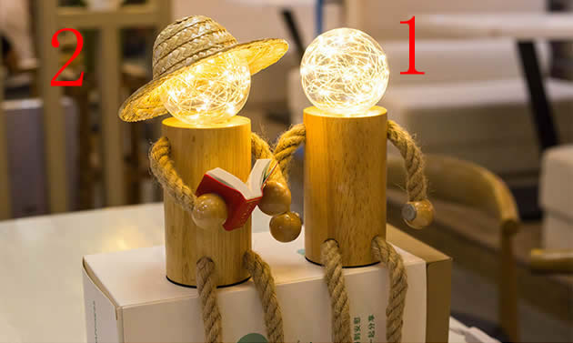 Classic wooden tree man art led desktop warm night light