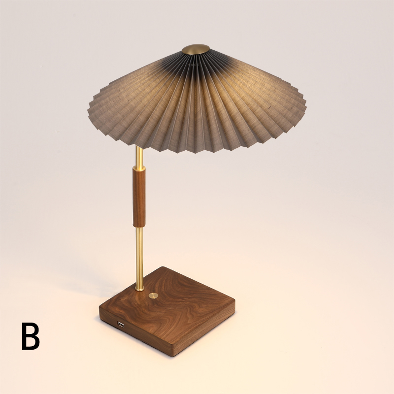 Classic Black Walnut Umbrella Shaped Table Lamp