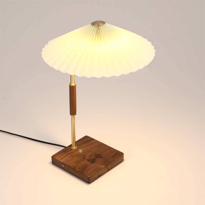 Classic Black Walnut Umbrella Shaped Table Lamp