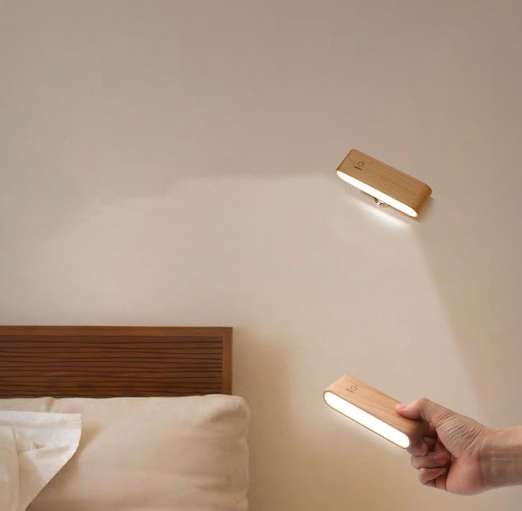 Wall-Mounted Wooden Bedside Rechargeable Lamp