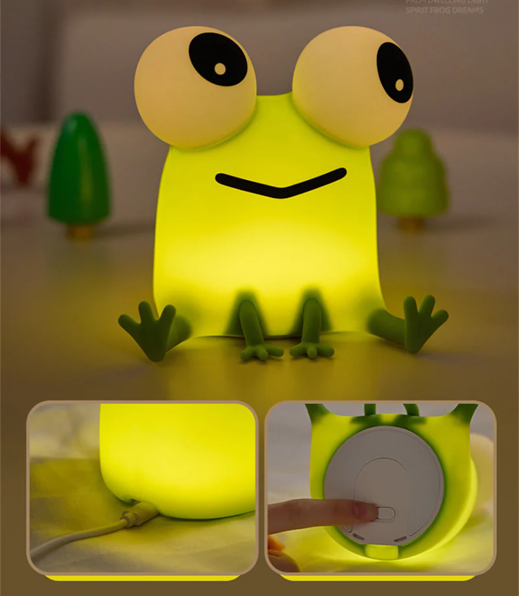 Cute Frog Silicone Night Light With Phone Stand,Nursery Lamp For Kids Bedroom Decor