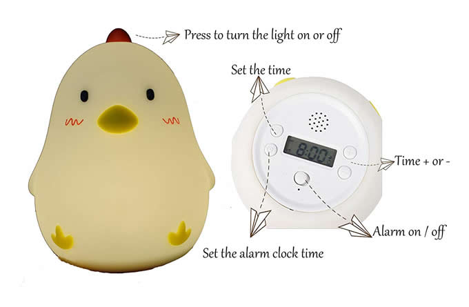 Chicken Adjustable Brightness Night Light Bedside Headlight Lamp Wake Up Alarm Clock