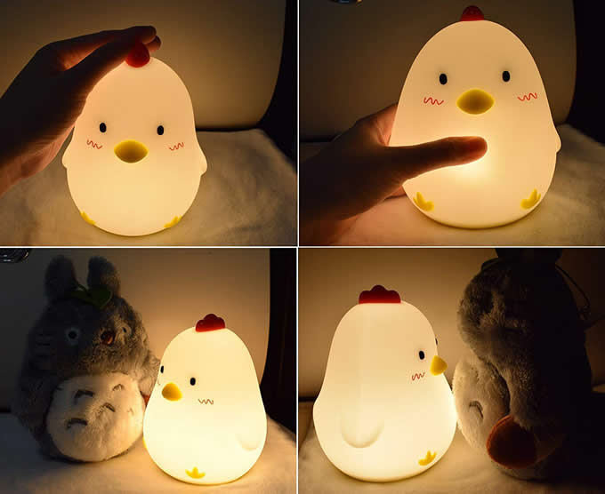 Chicken Adjustable Brightness Night Light Bedside Headlight Lamp Wake Up Alarm Clock