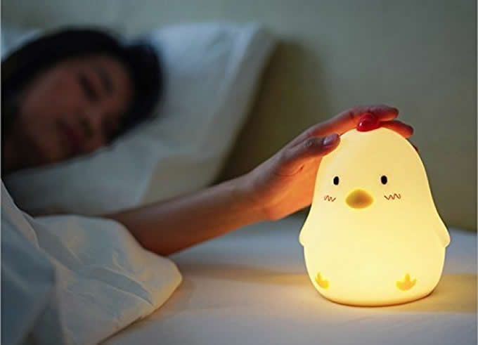 Chicken Adjustable Brightness Night Light Bedside Headlight Lamp Wake Up Alarm Clock