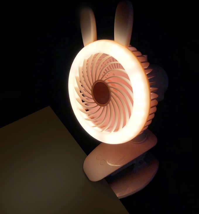   Cute Rabbit Bear Clip On  Mini- Fans With LED Night-Light 