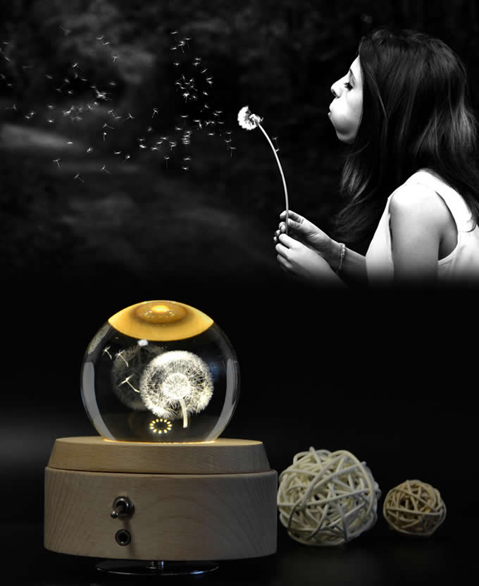  Modern Home Decoration Crystal Ball Music Box With 360 Degree Rotation Base