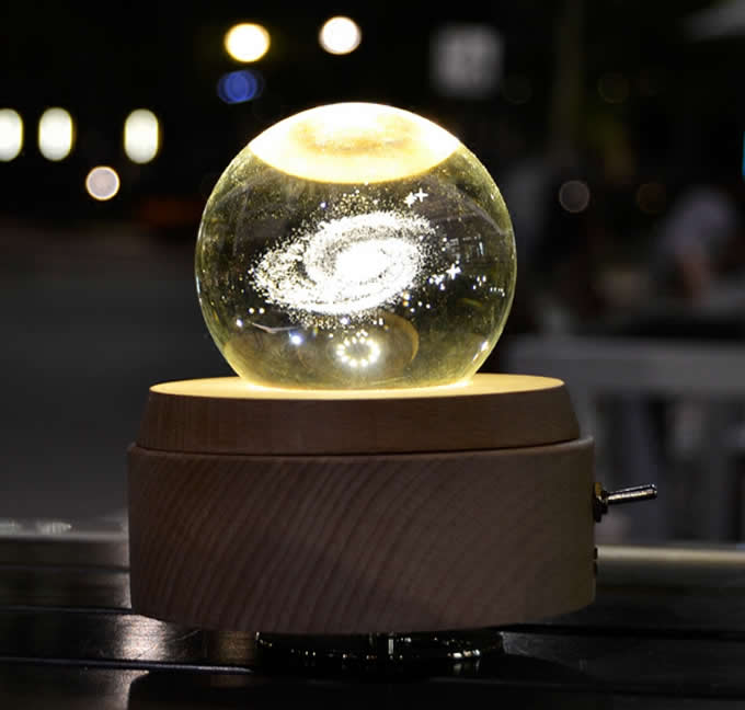  Modern Home Decoration Crystal Ball Music Box With 360 Degree Rotation Base