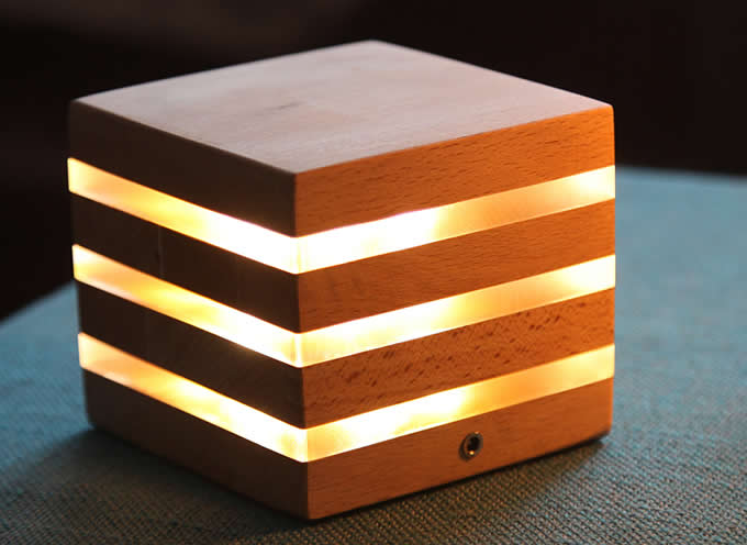  Modern Style Rechargeable Wooden Cube Table Lamp  