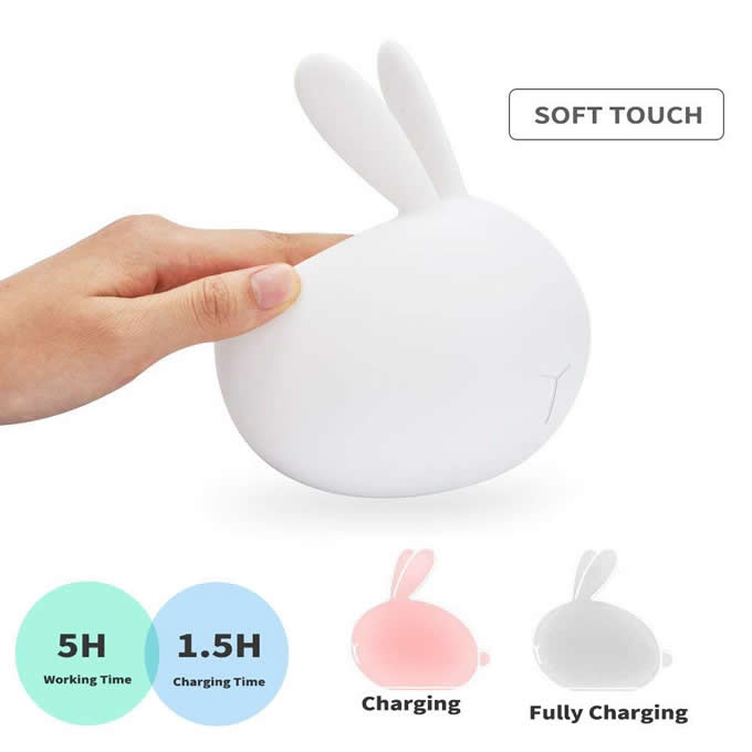  Silicone LED Rabbit  Bunny Sensor Touch Night Light