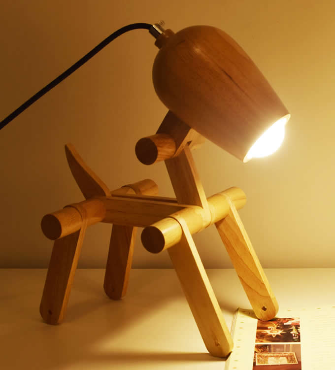  Wooden Cute Dog Desk Table Lamp