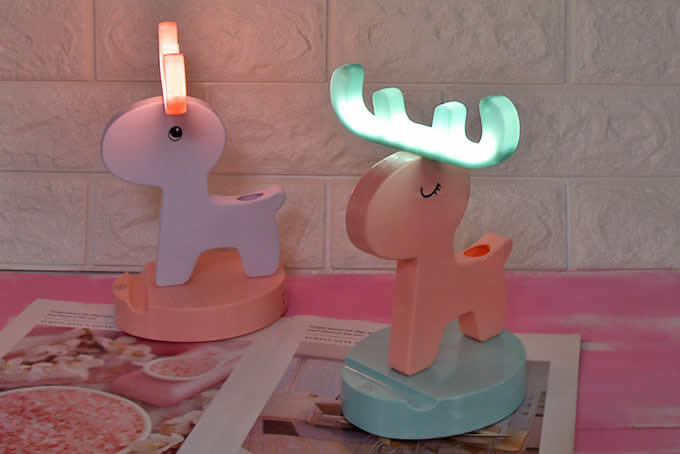 Wooden Deer Led Night Light Cell Phone Stand Holder  Eyeglass Holder / Spectacle Display Stand