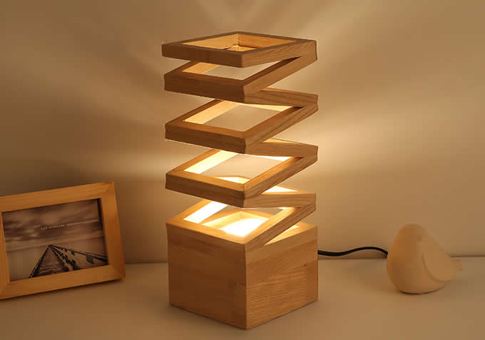 Wooden Table Lamp Modern Style Hardwood Bedroom Living Room Bedside