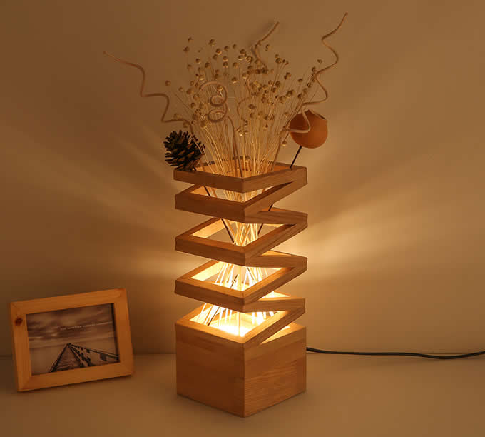 Wooden Table Lamp Modern Style Hardwood Bedroom Living Room Bedside