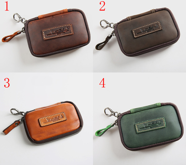 Classic Easy To Carry Handmade Leather Cowhide Key Bank Card Organizer Small Wallet