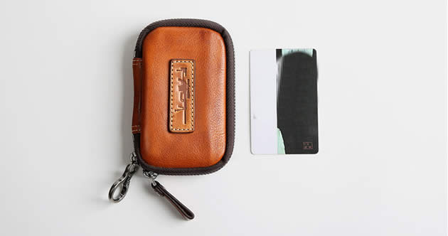 Classic Easy To Carry Handmade Leather Cowhide Key Bank Card Organizer Small Wallet