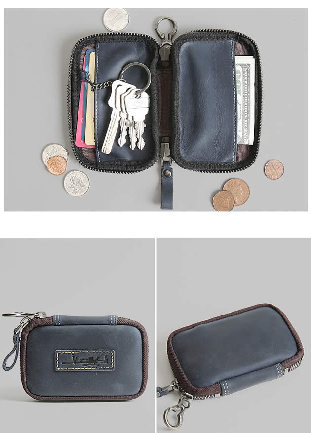 Classic Easy To Carry Handmade Leather Cowhide Key Bank Card Organizer Small Wallet