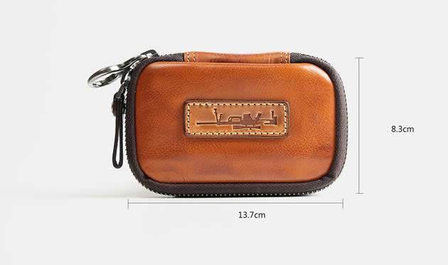 Classic Easy To Carry Handmade Leather Cowhide Key Bank Card Organizer Small Wallet