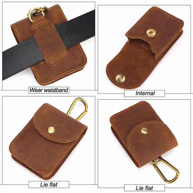 Classic Outdoor Men's Cowhide Leather Waist Pack Cigarette Storage Bag