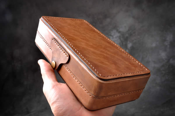 Classic Top Layer Cowhide Mini Suitcase Bank Card Organizer Wallet Pencil Case Storage Bag