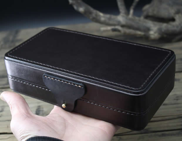 Classic Top Layer Cowhide Mini Suitcase Bank Card Organizer Wallet Pencil Case Storage Bag