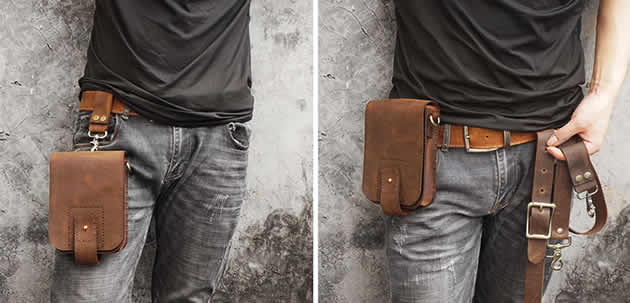 Classic vintage handmade cowhide small shoulder bag Outdoor leather belt bag