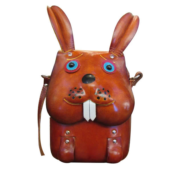 Cute big teeth cartoon bunny girl leather shoulder bag rabbit bag