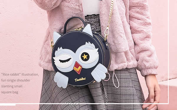 Fashion cute cartoon owl round handbag shoulder bag